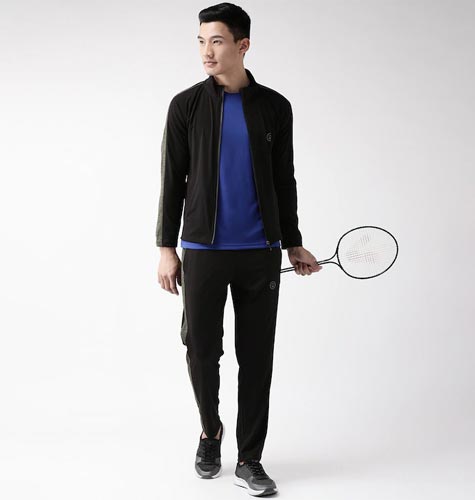 Men Black Solid Training Track Suit